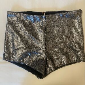 Free People Silver Sequin High Waist Shorts